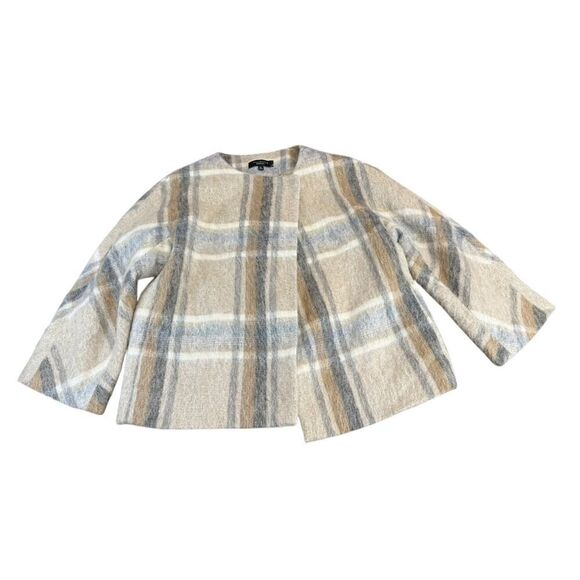 Talbots Plaid Wool Alpaca Mohair Blend Jacket Coat Beige Gray Size Medium - Picture 6 of 12